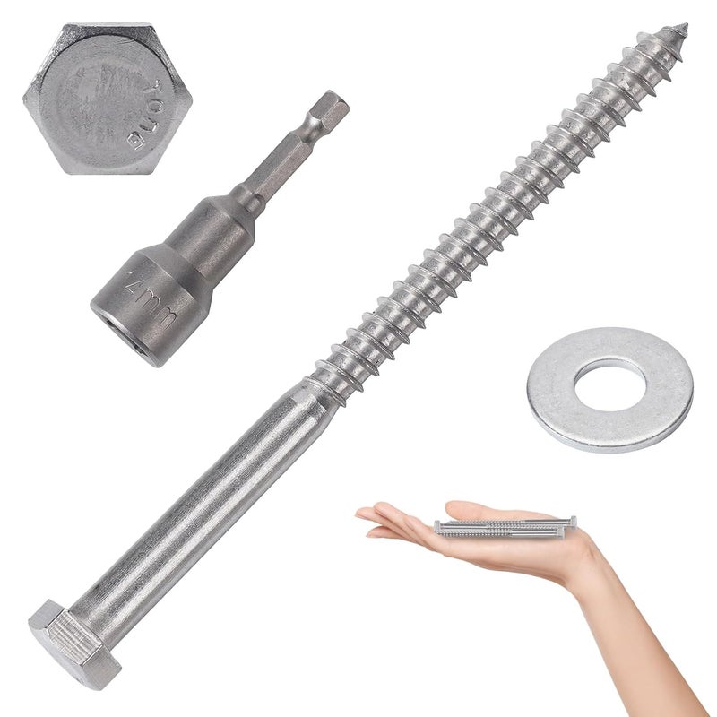 AiVeUao 50 Pack 304 Stainless Steel Wood Lag Screw, 3/8" x 6" Hex Head Lag Bolts, Heavy Duty Hex Head Lag Screws, Wood Screws 18-8 - Image 1